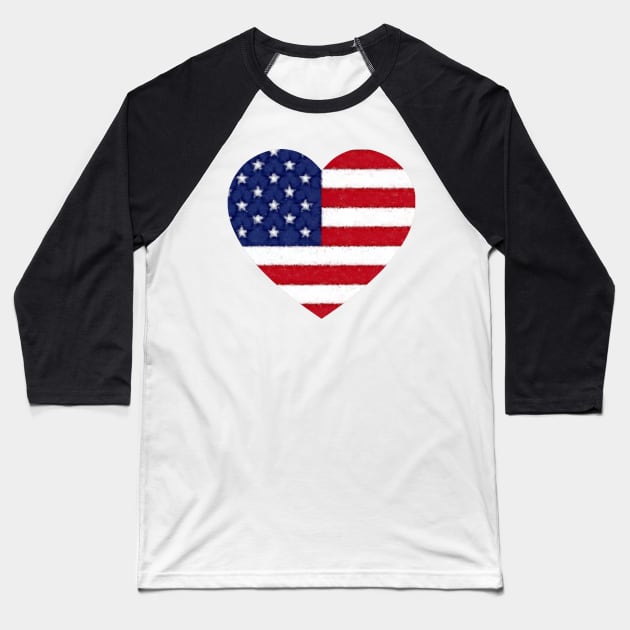 American Flag Heart Pastel Chalk Art Baseball T-Shirt by anacarminda